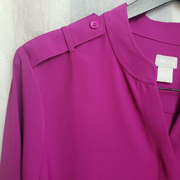 Chico's Blouse Top Magenta Pink Hidden Button Up Women's Size 2 US L - Picture 5 of 10